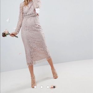 ASOS DESIGN lace long sleeve midi pencil dress